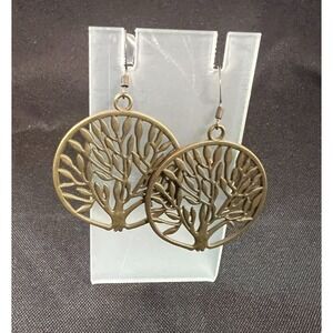 Tree of Life Earrings Bronze Tone 1 Inch Round Dangle Nature Boho Jewelry Earthy